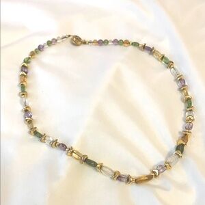 Vintage Women’s Clear, Gold, Green & Purple Multicolor Beaded Necklace